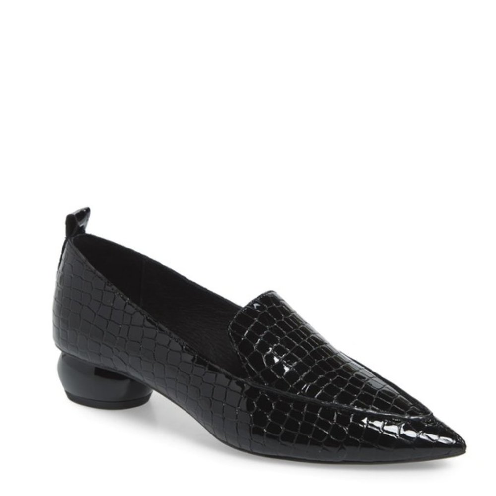 Jeffrey Campbell black patent mix croc loafers size 7